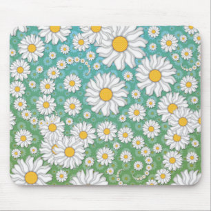 Niedliche White Daisies auf Blue Green Mousepad