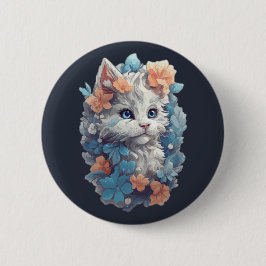 Niedliche White Floral Kitty Cat Button