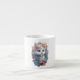 Niedliche White Floral Kitty Cat Espressotasse