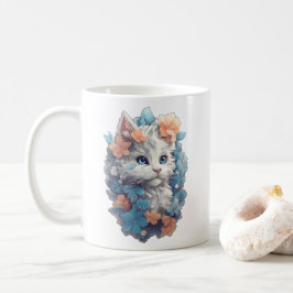 Niedliche White Floral Kitty Cat Kaffeetasse