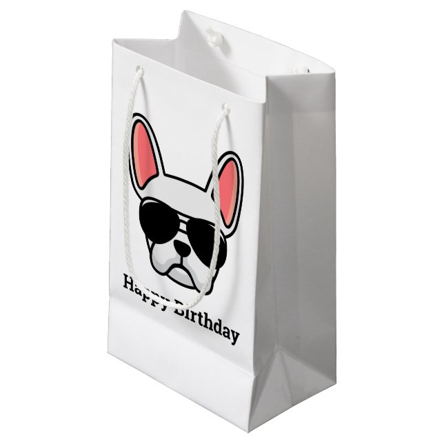 Niedliche White French Bulldog Face Kleine Geschen Geschenktüte (Vorderseite Schrägansicht)