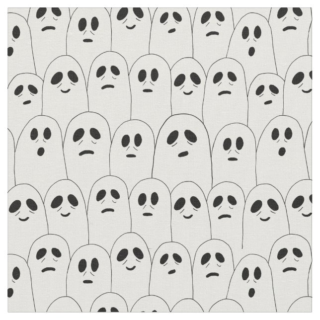 Niedliche White Halloween Ghosts Gemustert Stoff (Nahaufnahme)