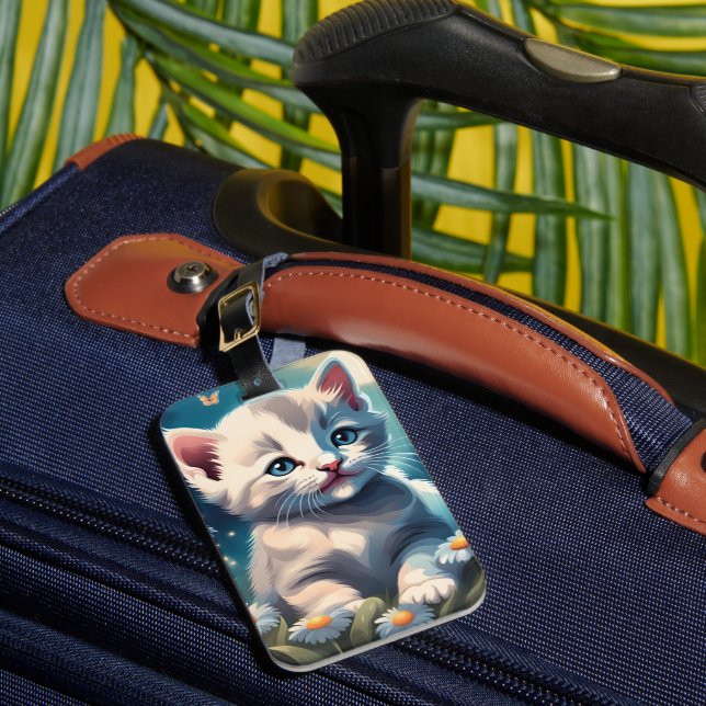 Niedliche White Kitte Katze Acrylspecktag Gepäckanhänger (Vorderseite Insitu 1)