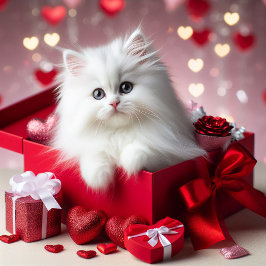 Niedliche White Kitten in Box Funny Valentine Feiertagskarte