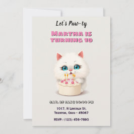 Niedliche White Kitten mit Birthday Cake Personali Einladung