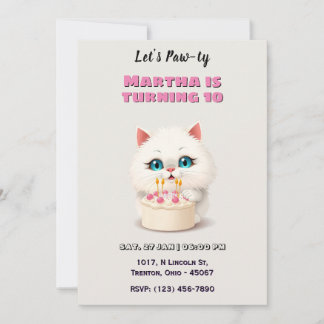 Niedliche White Kitten mit Birthday Cake Personali Einladung