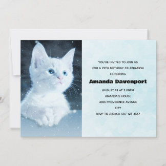 Niedliche White Kitten mit Hübschen Blue Eyes Gebu Einladung