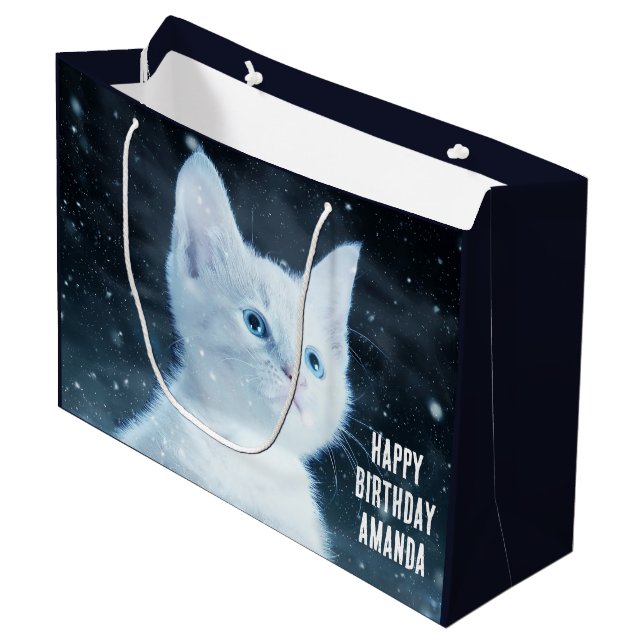Niedliche White Kitten mit Hübschen Blue Eyes Gebu Große Geschenktüte (Vorderseite Schrägansicht)
