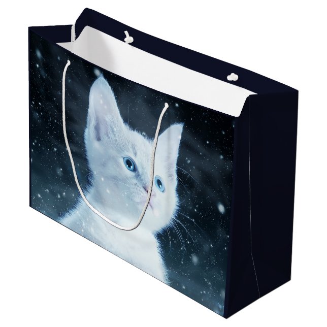 Niedliche White Kitten mit Hübschen Blue Eyes Große Geschenktüte (Vorderseite Schrägansicht)