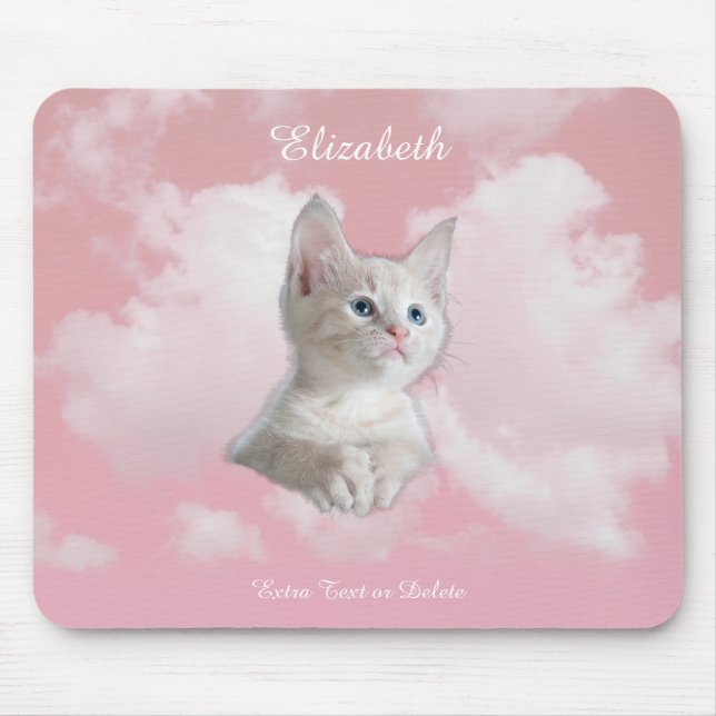 Niedliche White Kitten Pink Sky Wolken Name, Extra Mousepad (Vorne)