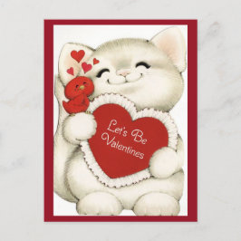 Niedliche White Kitten & Red Bird Vintag Valentine Postkarte
