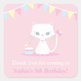 Niedliche White Kitty Cat Danke Ihnen Party Sticke Quadratischer Aufkleber