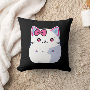 Niedliche White Kitty Cat mit rosa Bowtie Kissen