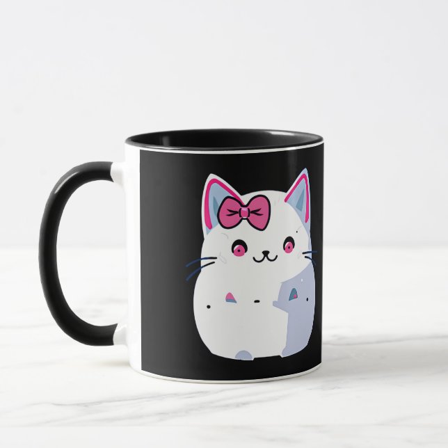 Niedliche White Kitty Cat mit rosa Bowtie Tasse (Links)