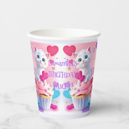 Niedliche White Kitty & Cupcake Girly Geburtstagsp Pappbecher
