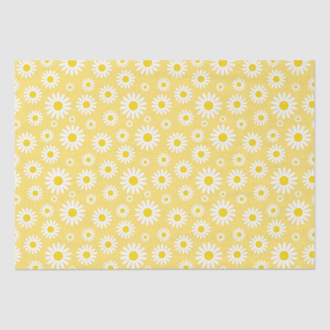 Niedliche White Spring Daisies auf Gelb Seidenpapier (Vorderseite)