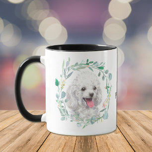 Niedliche White Toy Poodle Wreath Kaffee Tasse