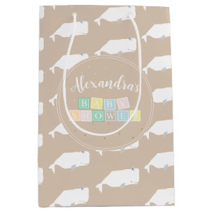 Niedliche White Whale Baby Dusche Neutral Beige Mittlere Geschenktüte