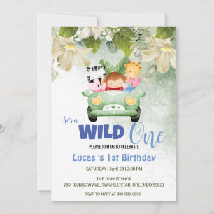 Niedliche Wild One Safari Animal Liebe Auto 1. Geb Einladung