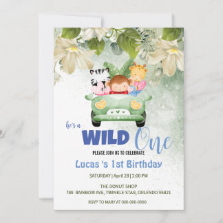 Niedliche Wild One Safari Animal Liebe Auto 1. Geb Einladung