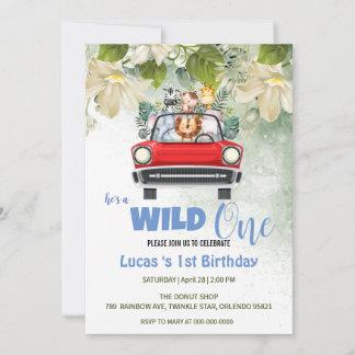 Niedliche Wild One Safari Animal Liebe Auto 1. Geb Einladung