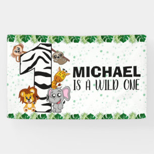 Niedliche Wild One Safari Jungle Tiere 1. Geburtst Banner