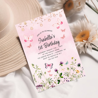 Niedliche Wildblume Boho 1. Geburtstag Einladung