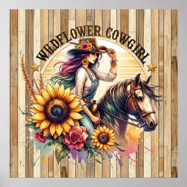Niedliche Wildblume Cowgirl Western Poster (Vorne)