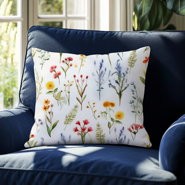 Niedliche Wildblume Wasserfarbener Botanischer Som Kissen (Cute Wildflower Watercolor Botanical Summer Throw Pillow)