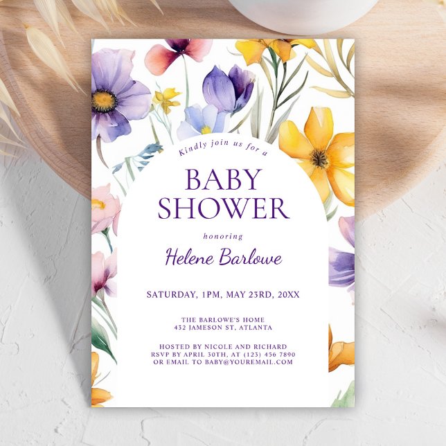 Niedliche Wildblume Wasserfarbenflorentücher Dusch Einladung (Cute Wildflower Watercolor Floral Baby Shower Invitation)