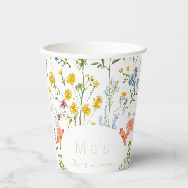 Niedliche Wildblumen Babydusche Pappbecher (Vorderseite)