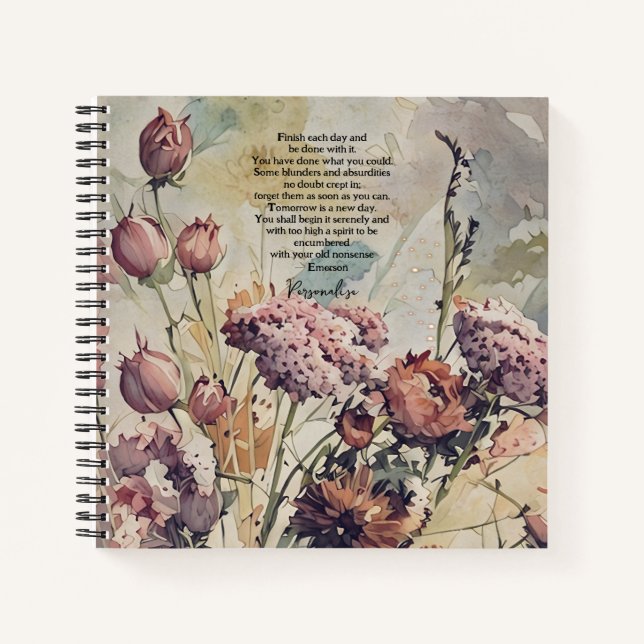 Niedliche Wildblumen Emerson Quote Pink Journal Notizbuch (Vorderseite)
