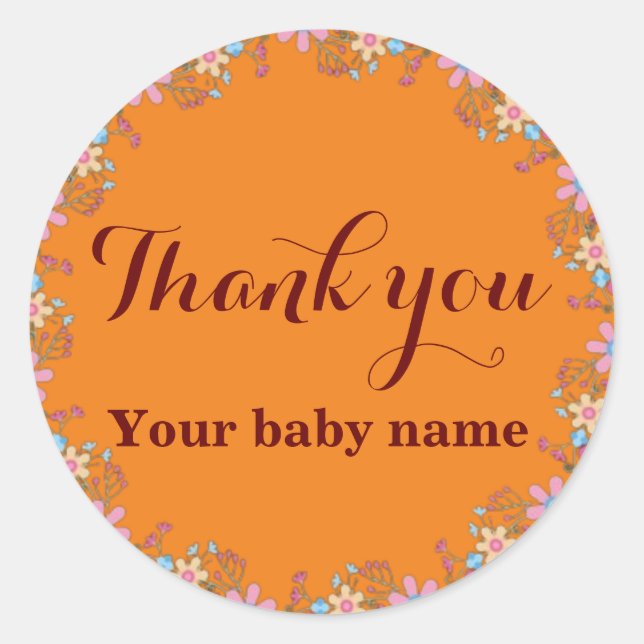 Niedliche Wildblumen Kinderdusche Danke Runder Aufkleber (Vorderseite)