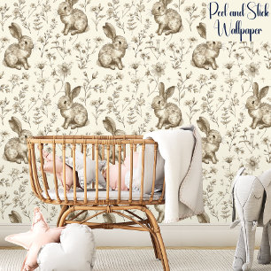 Niedliche Wildblumen und Bunnies-Bunnenblasen Tapete