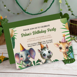 niedliche Wilddschungelsafari-Tiere Kindergeburtst Einladung