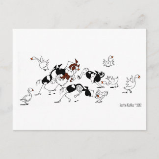 Niedliche Wilde Gänse Chase Pferde Cartoon Postkar Postkarte
