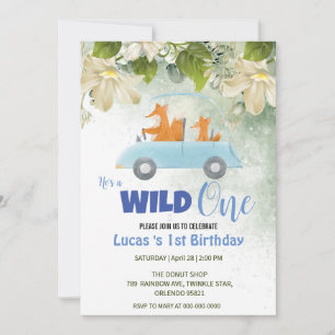 Niedliche Wildtiere 1 Fox Tiere Auto 1. Geburtstag Einladung