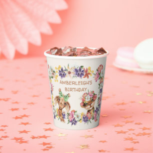 Niedliche Wildtiere Giraffe Tiger Blume Geburtstag Pappbecher