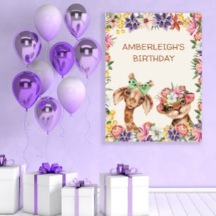 Niedliche Wildtiere Giraffe Tiger Girl's Birthday Poster