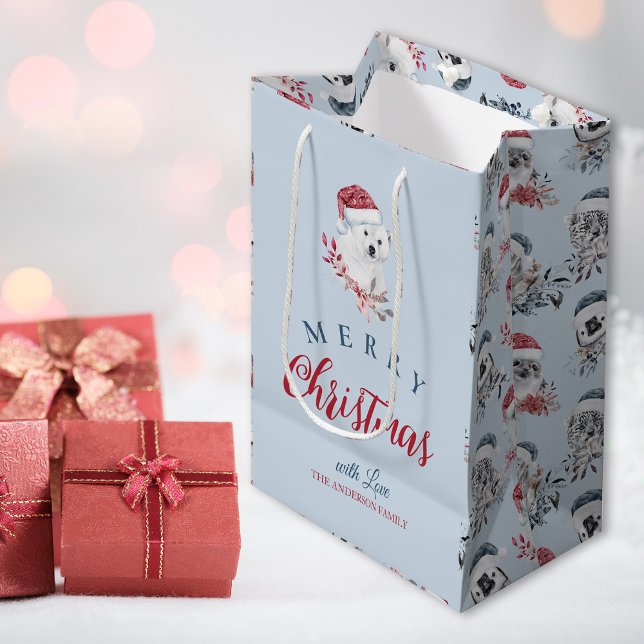 Niedliche Wildtiere in der Weihnachtsmannmütze Wei Mittlere Geschenktüte (Von Creator hochgeladen)