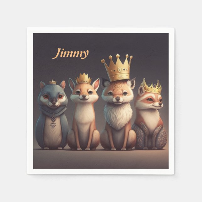 Niedliche Wildtiere mit Kronen Serviette (Vorderseite)