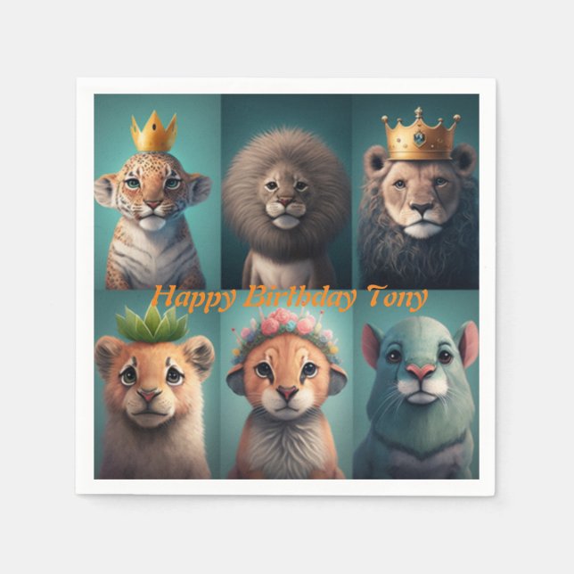 Niedliche Wildtiere mit Kronenblau Serviette (Vorderseite)