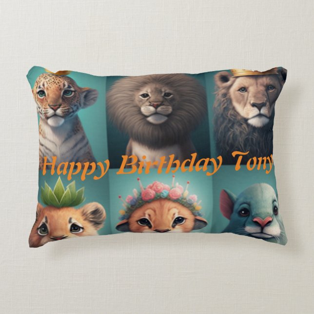 Niedliche Wildtiere mit kronenblauem runden Säulen Dekokissen (Vorderseite)