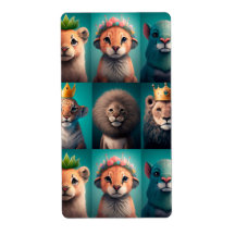 Niedliche Wildtiere mit krönenblauen Geschenketike