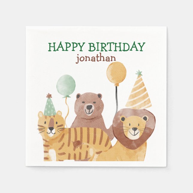Niedliche Wildtiere zum Geburtstag Serviette (Vorderseite)
