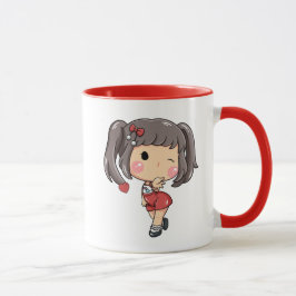 Niedliche Winking Chibi Girl mit Pigtails Tasse