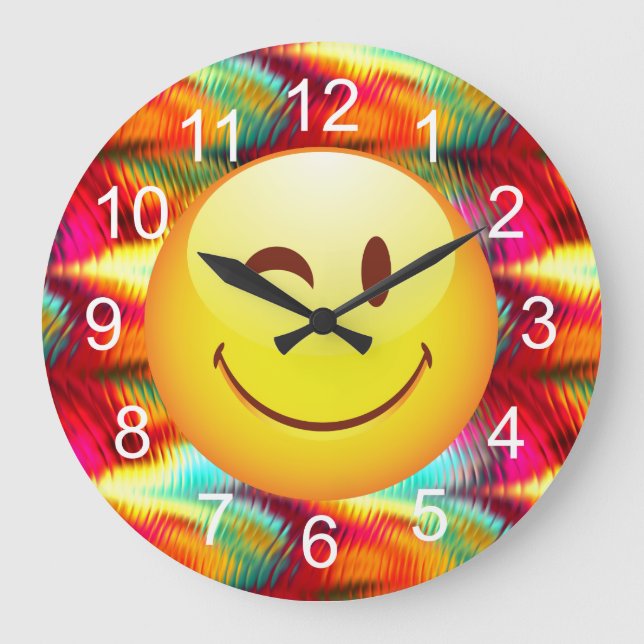 Niedliche Winking Happy Face and Bright Colors Große Wanduhr (Vorderseite)
