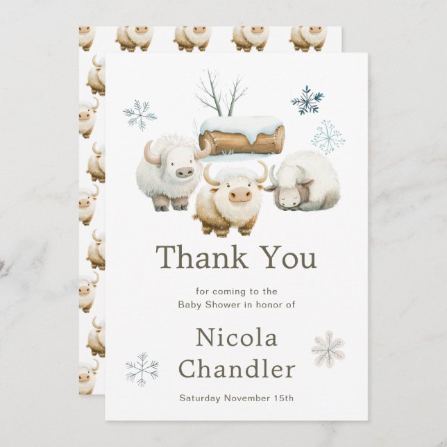 Niedliche Winter Arctic Cow Babydusche Dankeskarte (Vorne/Hinten)