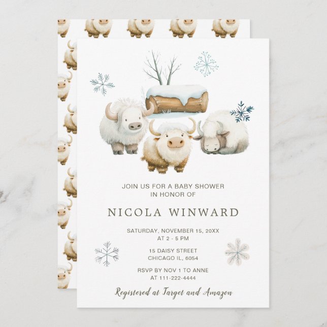 Niedliche Winter Arctic Cow Babydusche Einladung (Vorne/Hinten)