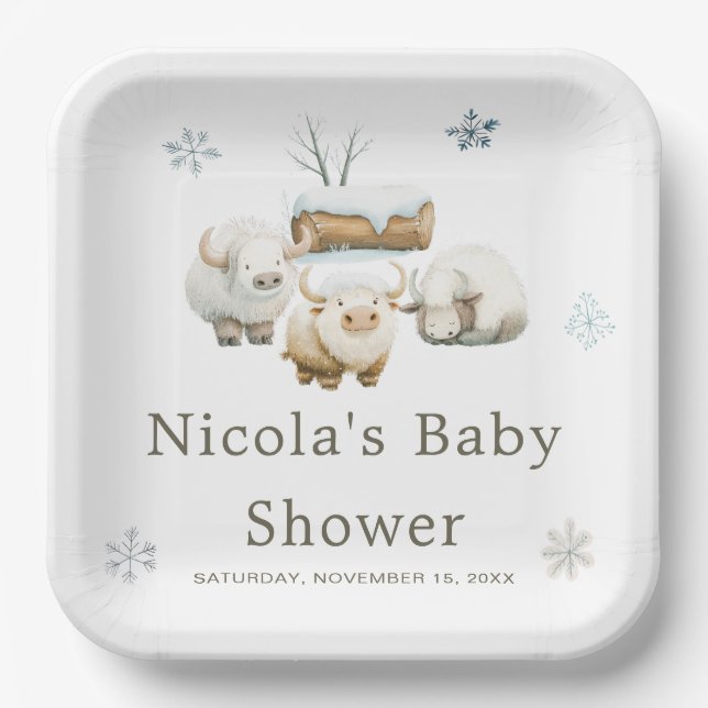 Niedliche Winter Arctic Cow Babydusche Pappteller (Vorderseite)